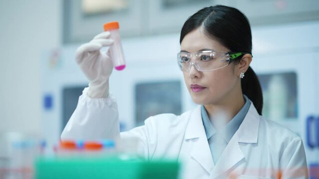 woman doctor doing experiment with tube in lab