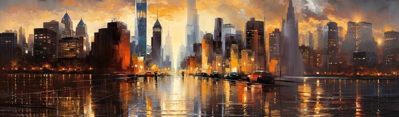 Obraz premium Modern orange metropolis painted with bold strokes