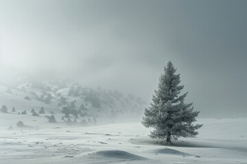 Obraz premium A Lone Tree in a Snowy Winter Landscape