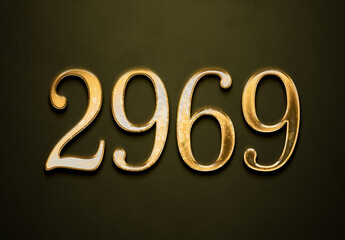 Old gold effect of 2969 number with 3D glossy style Mockup.