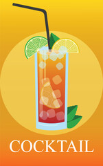 cocktail with ice and lime with colorful background summer vibes