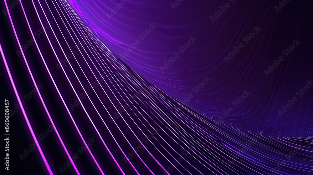 Poster purple neon lines on a dark background with copy space. modern background technology futuristic