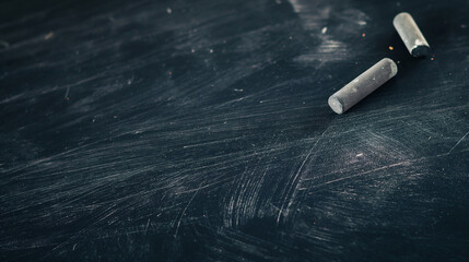 Close-up of Chalk on Blackboard, Classroom Teaching Tools, and blackboard background