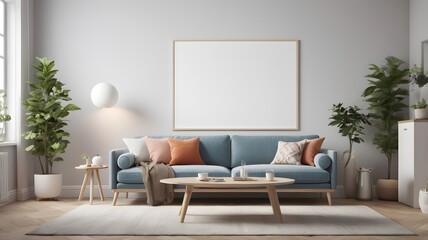 Frame mockup, ISO A paper size, Living room wall poster mockup, Interior mockup with house background, living room, Scandinavian style, 3D render, 3D illustration
