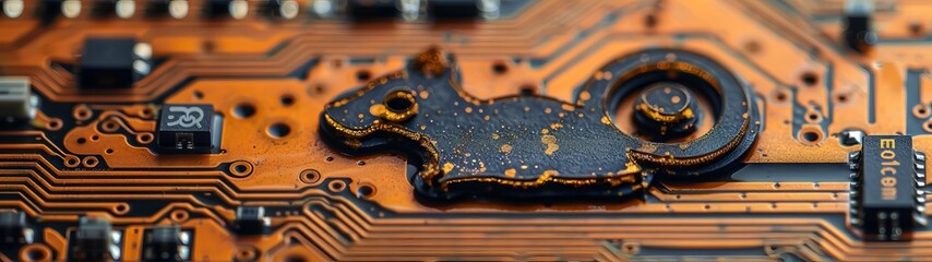 Abstract pattern on a printed circuit board in the shape of a squirrel.