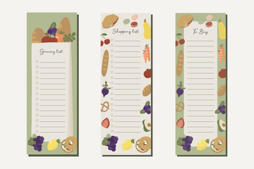 Grocery Shopping list printable template memo note format. Planner page. Lined and check box paper sheet isolated. Stationery for organization planner