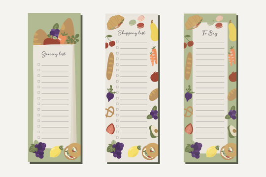 Grocery Shopping list printable template memo note format. Planner page. Lined and check box paper sheet isolated. Stationery for organization planner
