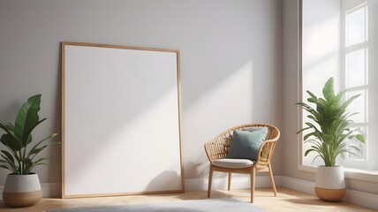 Frame mockup, ISO A paper size, Living room wall poster mockup, Interior mockup with house background, living room, Scandinavian style, 3D render, 3D illustration
