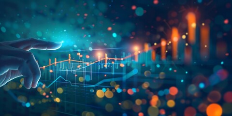 Fototapeta premium Business Growth Graph with Copy Space A graph showing business growth with a hand pointing to an upward trend vibrant colors