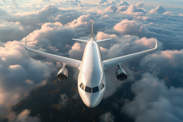 an airplane flying through the clouds