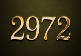 Old gold effect of 2972 number with 3D glossy style Mockup.