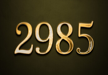 Old gold effect of 2985 number with 3D glossy style Mockup.