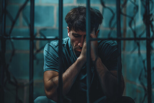 a man sitting in a jail cell