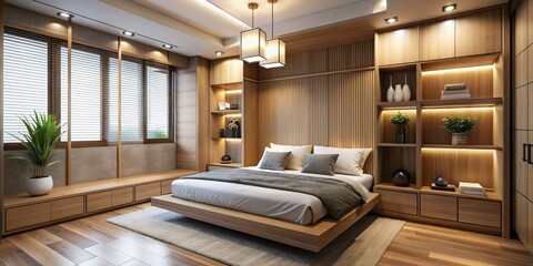 Fototapeta premium Modern Apartment Cozy Bedroom fancier Design Comfortable Furniture Relaxing Space