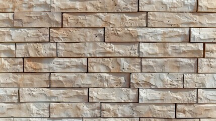 Fototapeta premium Textured stone brick wall background. Beige and white textured stone brick wall, perfect for backgrounds, textures, and design projects.