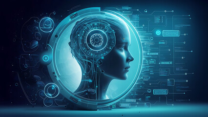 Fototapeta premium Illustration of a machine learning process featuring artificial intelligence, deep data mining, and machine learning as components of modern computer technology concepts, portrayed in a 3D