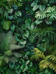 Fototapeta premium A vibrant and dense tropical rainforest with various plant species, showcasing the beauty of nature. Generative AI