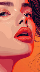 Closeup of young brunette girl's face with blue eyes. Poster style. Image can be used for aesthetic clinic or beauty salon promotion material, banner, ad. 