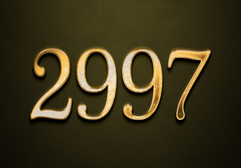 Old gold effect of 2997 number with 3D glossy style Mockup.