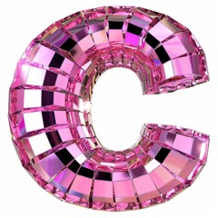 3D geometric pink disco ball letter C isolated on white background