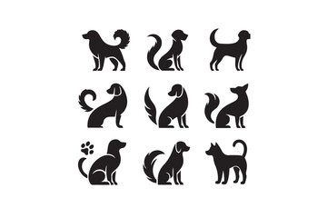 Silhouette dog vector design set. Vector silhouette design template.