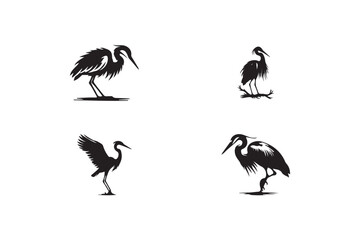 Set of Heron silhouette vector illustration.