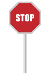 Stop road sign trafic pole isolated on transparent background. Vector illustration.