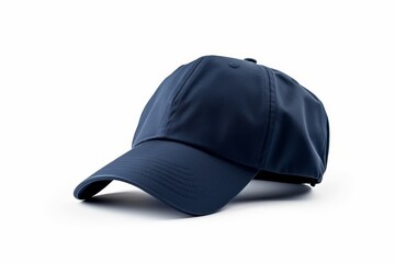 Side view of navy blue baseball cap isolated on white background for optimal search relevance