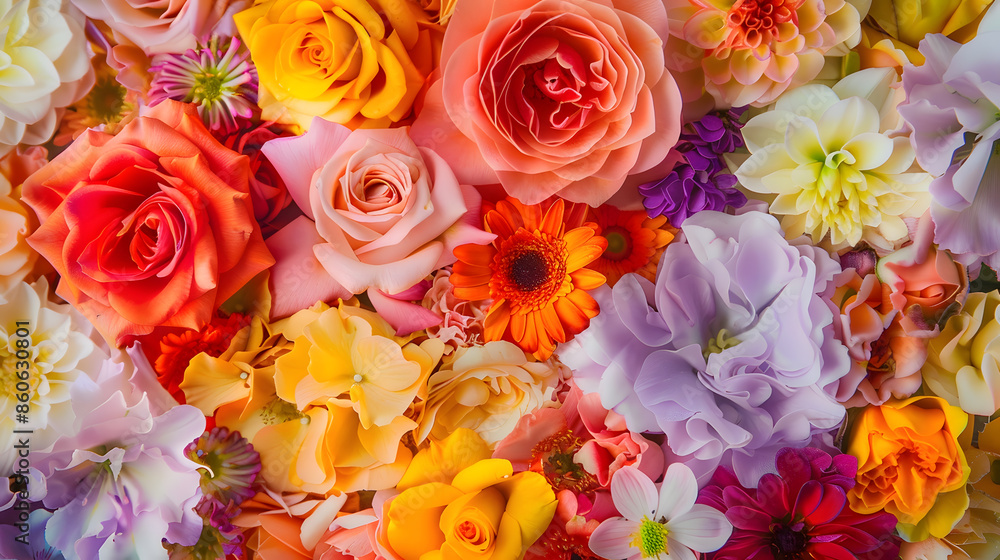 Poster mixed colorful flowers background vibrant colors of mixed flowers backdrop : generative ai