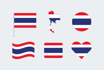 Vector Thailand flag. Set of Thailand Flags Collection. 
