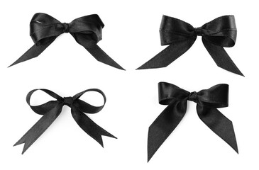 Beautiful black bows isolated on white, set