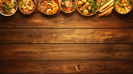 Wooden tabletop with empty space for food
