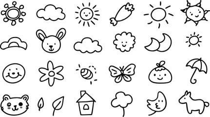Cute hand drawn doodle set of simple kids decorative elements