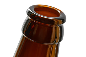 The neck of the brown glass bottle isolated on white background