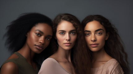 Portrait of multiracial women in studio looking at camera over grey background