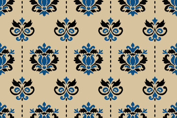 Ikat paisley embroidery on the fabric in Indonesia,India and asian countries.geometric ethnic oriental seamless pattern.Aztec style. illustration.design for texture,fabric,clothing,wrapping,textile