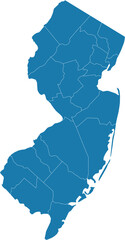 Editable vector file of the counties that make up the state of New Jersey, located in the United States of America.