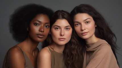 Portrait of multiracial women in studio looking at camera over grey background