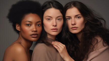 Obraz premium Portrait of multiracial women in studio looking at camera over grey background