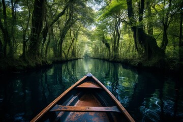 Fototapeta premium Eco conscious travel exploring nature by canoe on a tranquil river, embracing sustainable tourism