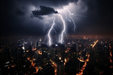 Urban landscape aglow with dramatic lightning strikes for a breathtaking cityscape view