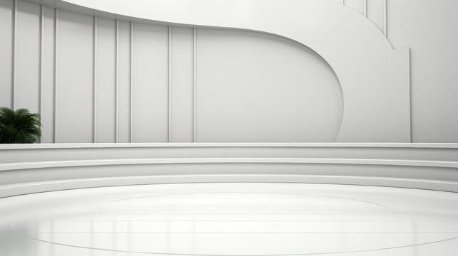 Minimalist white product podium on 3d lighted stage for display in modern studio