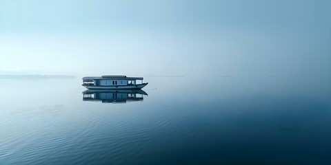 Obraz premium Houseboat anchored on Keralas Backwaters a serene fishing lake in India. Concept Fishing, Houseboat, Backwaters, Kerala, India