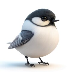 Chickadee 3D cartoon isolated whitebackground 