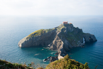 Beautiful aerial view of San Juan of Gaztelugatxe, Bay of Biscay