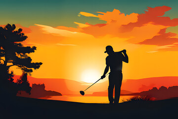 A golfer's silhouette showcases a perfect swing against a bright, clear background. This dynamic image captures the focus and athleticism of the sport.