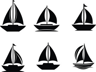 Set of Sailboat icon logo isolated vector silhouette design