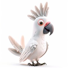 Cockatoo 3D cartoon isolated whitebackground 