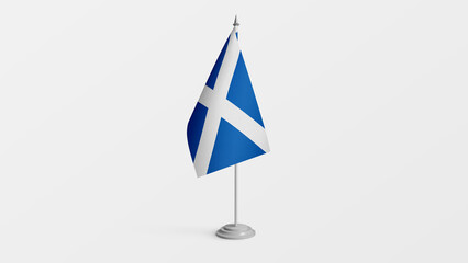 Flag of Scotland on stick isolated on white. Realistic Scottish flag illustration