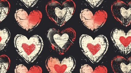 Fototapeta premium Seamless pattern of hand-drawn hearts
